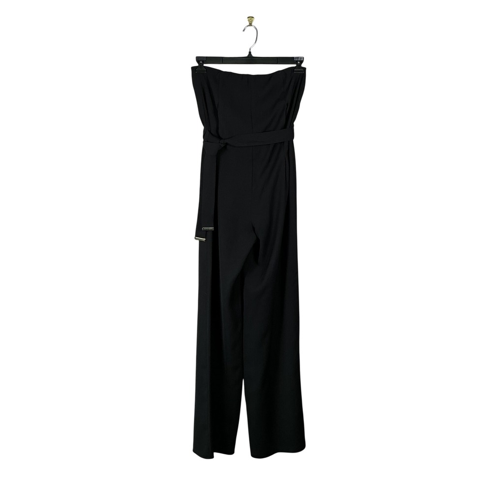 Zara Basic Womens Strapless Wide Leg Jumpsuit Black Belted Size S